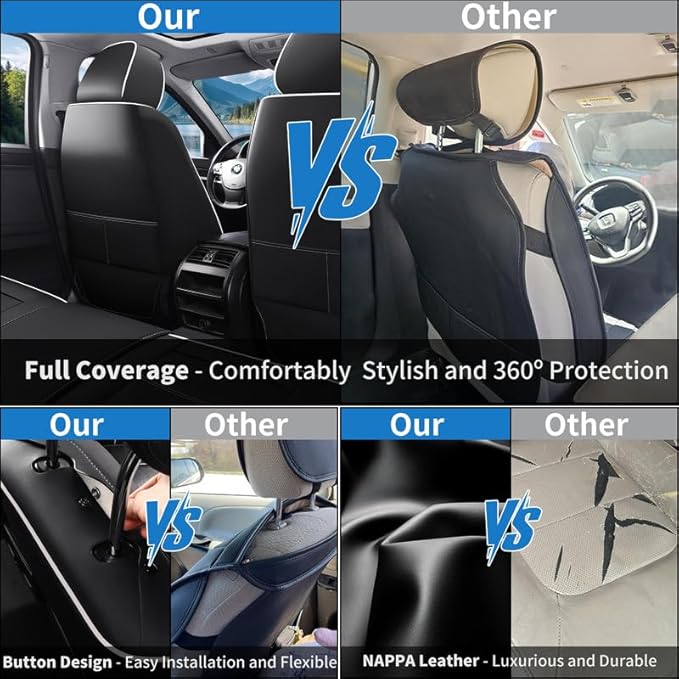 Car Seat Covers Full Set Custom Fit for Mercury Grand Marquis 1995-2011-Luxury Leather with Lumbar Support, Breathable, Waterproof, Anti-Slip, Durable, Easy to Install (Black&White,Full Set)