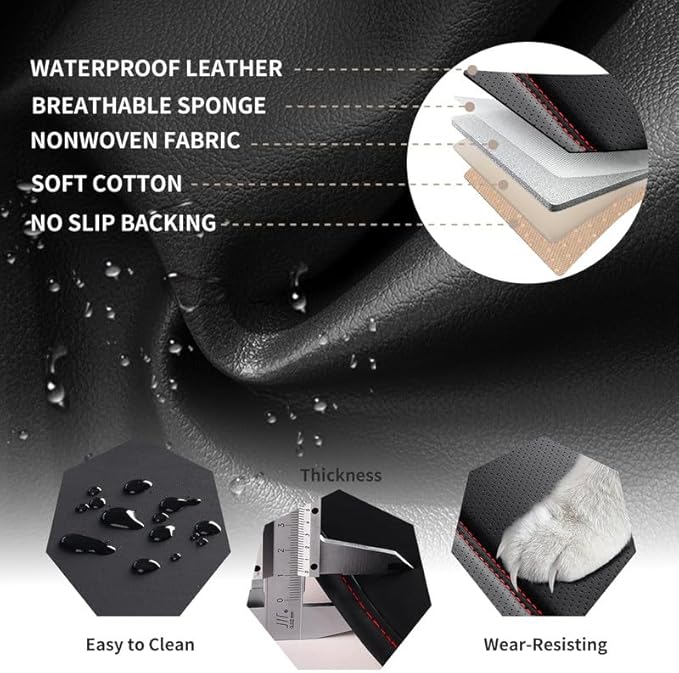 Car Seat Covers Full Set Custom Fit for Ford Escape 2001-2025 2026-Luxury Leather with Lumbar Support, Breathable, Waterproof, Anti-Slip, Durable, Easy to Install (Black&Red,Full Set)