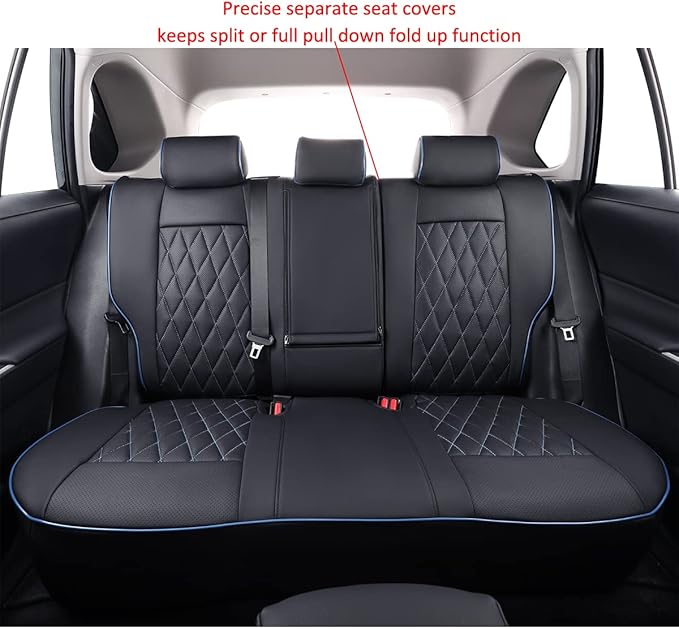 EKR Rav4 Seat Covers Custom Fit for Toyota Rav4 (Hybrid) LE/XLE Premium 2026, Leather Car Seat Cover Full Set for SUV,Faux Leather(Black with Blue Piping)