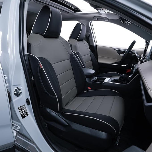 EKR Rav4 Seat Covers Custom Fit for Toyota Rav4 2021-2024 Prime SE,XSE & 2019-2025 Hybrid/PHEV SE,XSE, Leather Car Seat Cover Full Set for SUV,Faux Leather(Black/Gray)