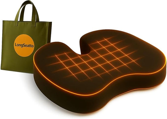 Premium Memory Foam Seat Cushion with Carrying Bag & Cooling Gel for Office Chair, Wheelchair, Travel, Car Seat, Gaming Chair for Coccyx & Tailbone Pain, Back Pain Relief, Sciatica Support