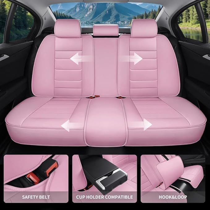 Car Seat Covers Full Set Fit for Buick Verano 2012-2017, Premium Faux Leather Waterproof Car Seat Protectors with Lumbar Support, Breathable Anti-Slip Easy to Install(Pink,Full Set)