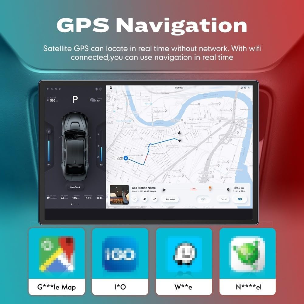 Kunfine Car CarPlay Android Auto Navigation Stereo GPS Radio Camera Display 13.1" QLED Touchscreen Headunit Tablet Media Player for Peugeot 301 2013-2022, if Applicable Octa Core 4G+64G Gloss Black
