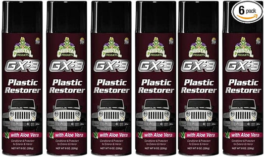 GX-3 Plastic Restorer – Black Plastic Restorer for Cars & Automotive Trim Restorer – Interior Car Cleaner & Exterior Faded Plastic, Vinyl & Rubber Renewer with Aloe Vera 6PK (8 fl oz)