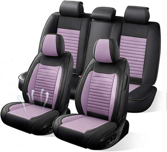Car Seat Covers Full Set Fit for Toyota Matrix 2003-2014, Premium Faux Leather Car Seat Protector,Breathable Anti-Slip Full Wrapping Edge Seat Covers(Black&Purple,Full Set)