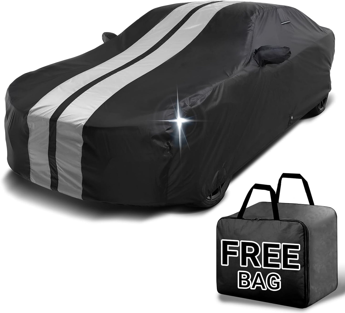 iCarCover Custom Car Cover for Chevy SS (2014-2017) Waterproof All Weather Rain Snow UV Sun Protector Full Exterior Indoor Outdoor Car Cover (Stripe - Black/Gray)