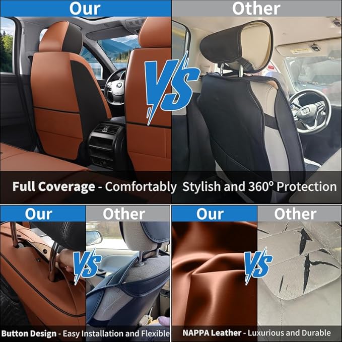 Car Seat Covers Full Set Custom Fit for Mercury Mariner 2005-2011-Luxury Leather with Lumbar Support, Breathable, Waterproof, Anti-Slip, Durable, Easy to Install (BlackBrown,Full Set)
