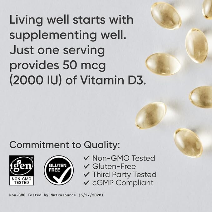 Sports Research Vitamin D3 2000 IU with Coconut MCT Oil - High Potency Vitamin D Supplement for Immune & Bone Support - Non-GMO Verified, Gluten & Soy Free – 50mcg, 360 Liquid Softgels