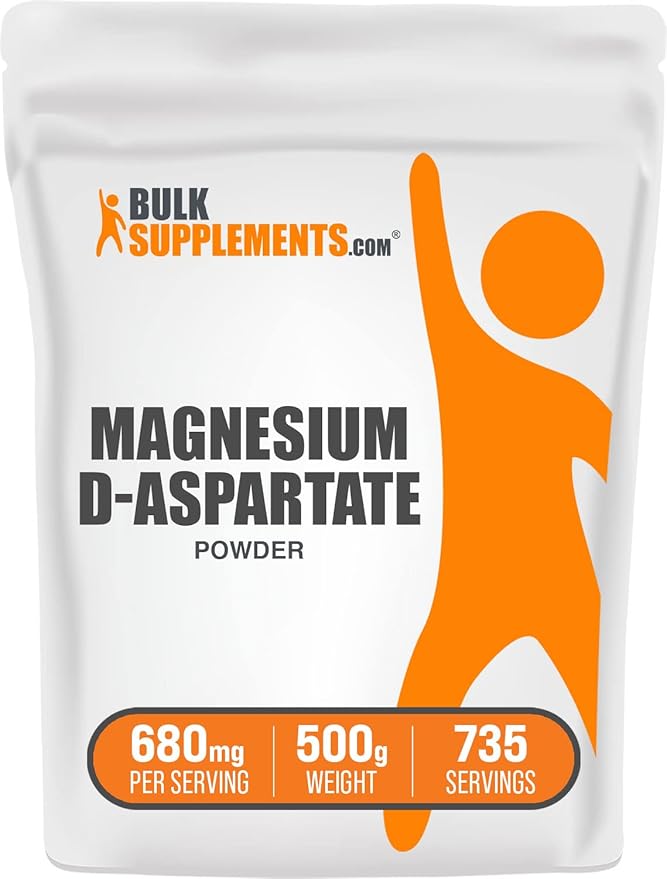 BulkSupplements.com Magnesium D-Aspartate Powder - Magnesium Supplement, High Absorption Magnesium - Gluten Free, 680mg (49mg of Magnesium) per Serving, 500g (1.1 lbs) (Pack of 1)
