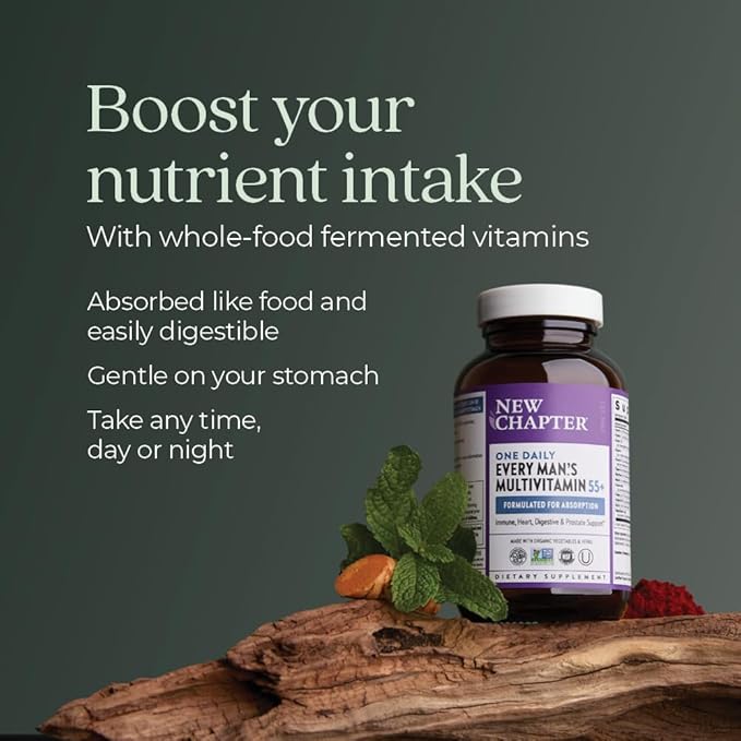 New Chapter Men's Multivitamin 50 Plus for Brain, Heart, Digestive, Prostate & Immune Support with 20+ Nutrients + Astaxanthin - Every Man's One Daily 55+, Gentle on The Stomach - 96 ct