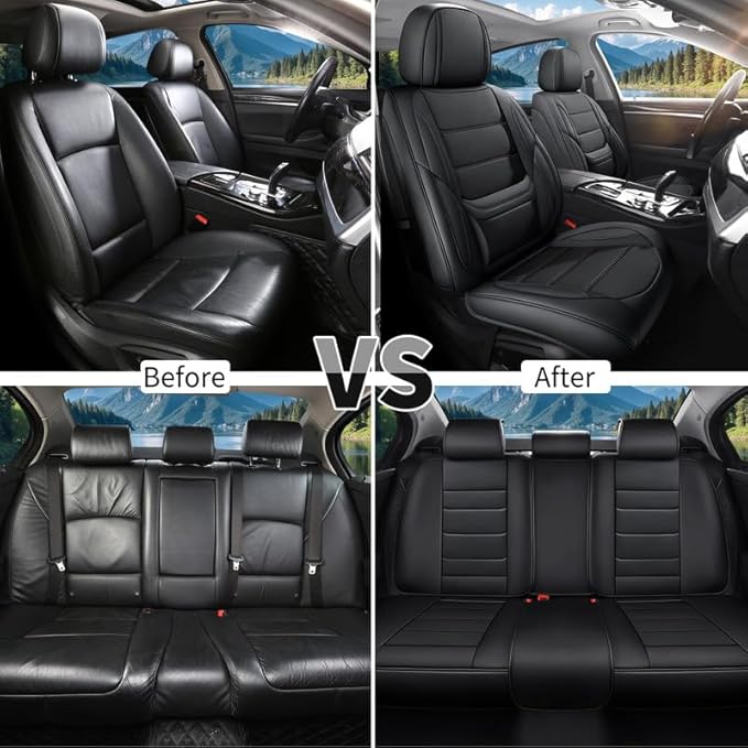 Car Seat Covers Full Set Custom Fit for Ford Explorer 2001-2025 2026 - Premium Faux Leather with Lumbar Support, Waterproof, Breathable, Anti-Slip, Easy to install &Protectors (Black, Full Set)