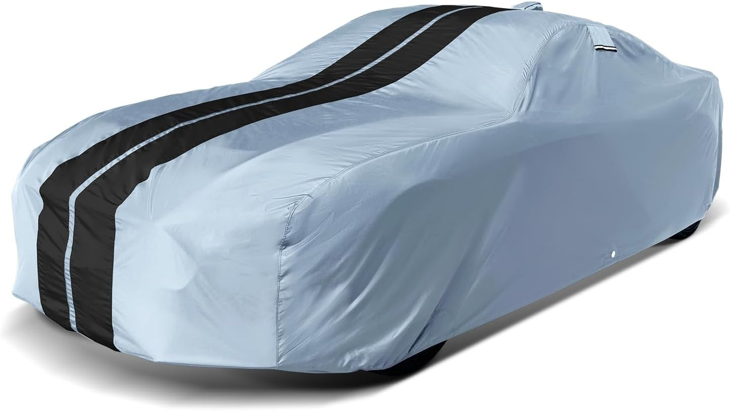 iCarCover Custom Car Cover for Pontiac Parisienne 2-Door (1971-1976) Waterproof All-Weather Rain Snow UV Sun Protector Full Exterior Indoor Outdoor Car Cover (Stripe - Gray/Black)
