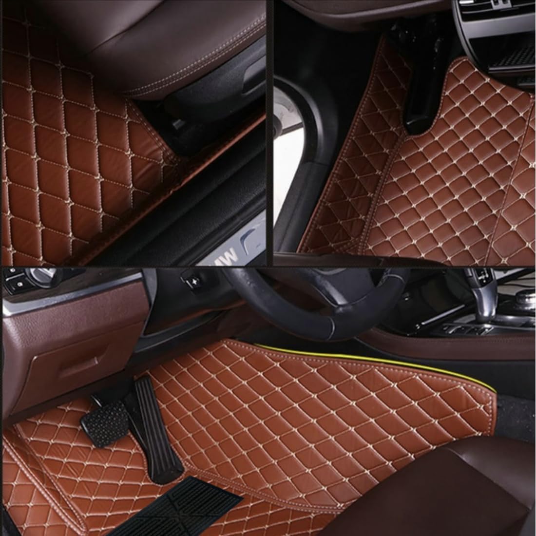 Custom Personalized Floor Mats for Cars，Luxury Full Coverage All Car Floor Mats，Anti-Slip Leather Car Mat Set ，Custom Floor Mats for 99% of Cars, Trucks & SUVs. (Yellow)