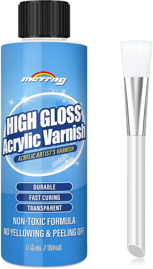 Gloss Varnish for Acrylic Painting, Artist's Acrylic Varnish, Non-Yellowing, Non-Toxic, Anti-Crazing, High Gloss Finish, Clear Coat for Artwork, for Pro & Hobby Artists