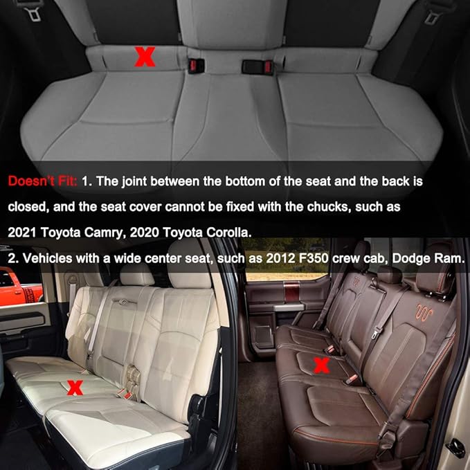 Black Panther Luxury PU Leather Rear Car Seat Cover, Compatible with Most Vehicles with 5 Seats, Adjustable Length 49-55'', Diamond Pattern Embroidery (Beige)