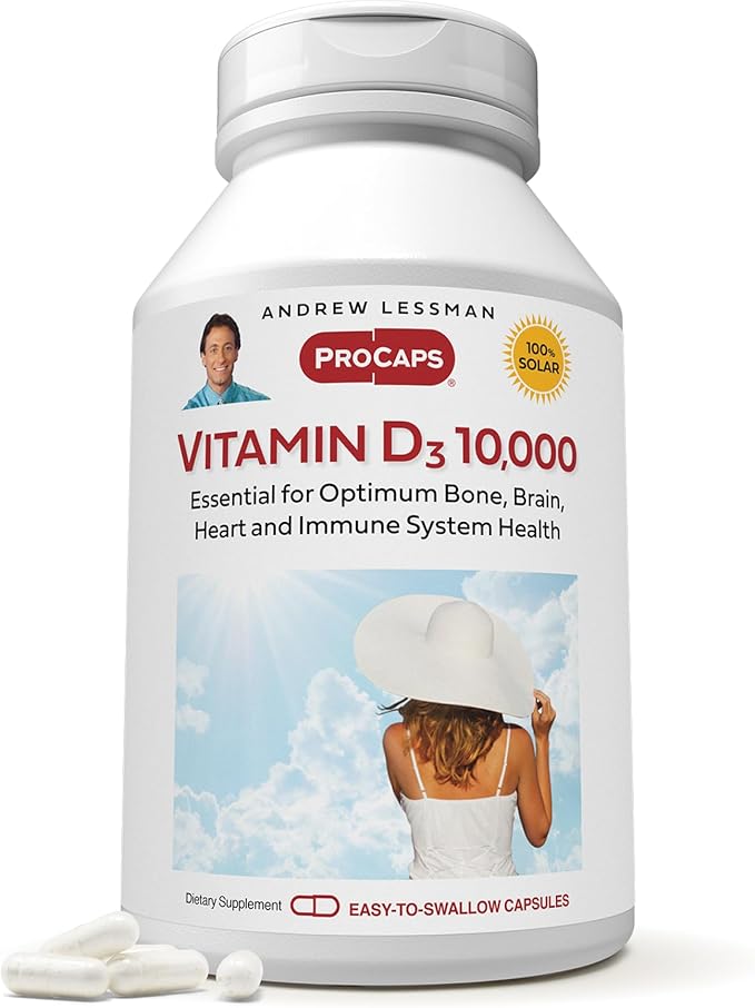 ANDREW LESSMAN Vitamin D3 10,000 IU 60 Capsules - High Potency, Essential for Calcium Absorption, Supports Bone Health, Healthy Muscle Function, Immune System, More. Small Easy to Swallow Capsules