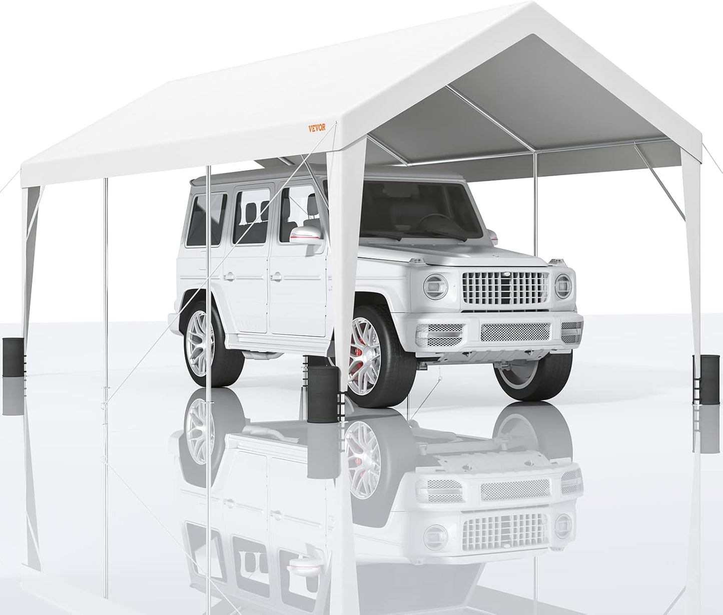 VEVOR Upgraded 10x20 ft Heavy Duty Carport Car Canopy, Car Port Garage Boat Shelter Party Tent with 8 Reinforced Poles and 4 Weight Bags, UV Resistant Waterproof Tarp for SUV, Truck, Boat