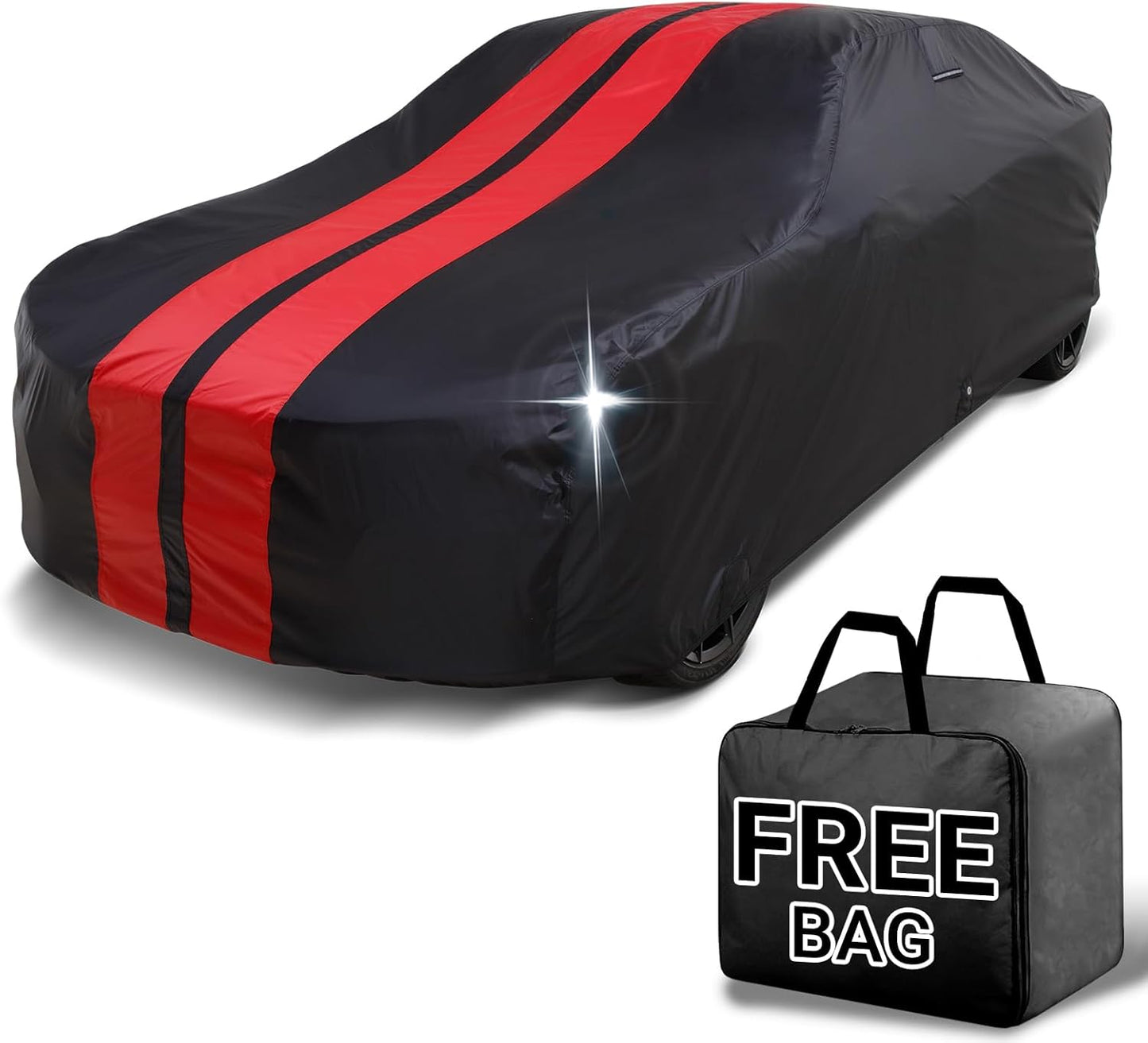 iCarCover Custom Car Cover for Chevy Nova 5-Door Hatchback (1985-1988) Waterproof All Weather Rain Snow UV Sun Protector Full Exterior Indoor Outdoor Car Cover (Stripe - Black/Red)