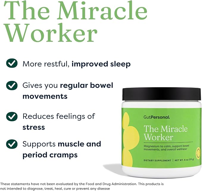 The Miracle Worker Magnesium Glycinate Powder for Sleep - Chelated Magnesium Drink Powder Supplement Helps Reduce Stress & Regularity While Easing Muscle Cramps with Strawberry Flavor - 30 Servings