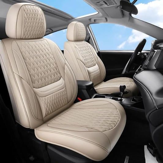 Car Seat Covers Full Set Custom Fit for Chevrolet/Chevy Bolt 2016-2026 - Premium Faux Leather with Lumbar Support | Breathable, Waterproof, Anti-Slip, Durable (Beige,Full Set)