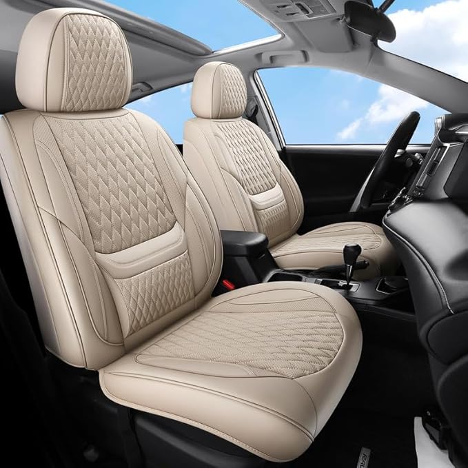 Front Seat Car Seat Covers Custom Fit for Saturn Ion 2003-2010 - Premium Faux Leather with Lumbar Support | Breathable, Waterproof, Anti-Slip, Durable (Beige,Front Seat)