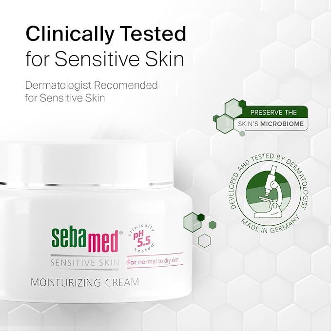 seba med Moisturizing Face Cream for Sensitive Skin pH 5.5 Hypoallergenic Ultra Hydrating with Vitamin E Dermatologist Recommended 2.6 Fluid Ounces (75 Milliliters)