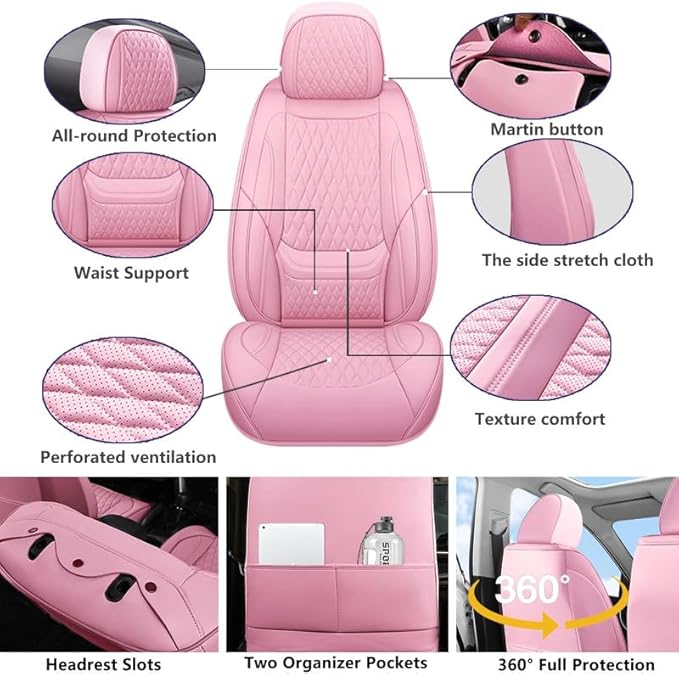 Front Seat Car Seat Covers Custom Fit for Ford Bronco Sport 2021-2026 - Premium Faux Leather with Lumbar Support | Breathable, Waterproof, Anti-Slip, Durable (Pink,Front Seat)