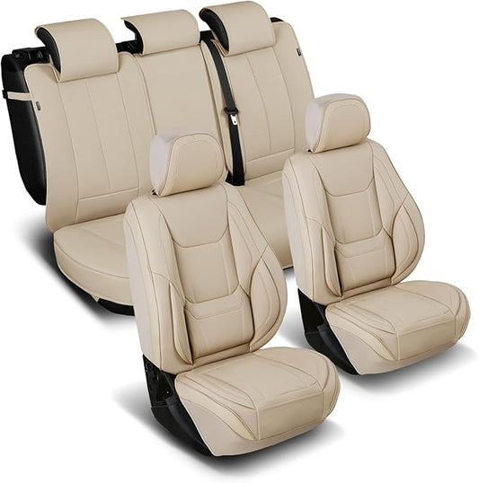 Coverland Custom Fit Car Seat Covers for Car Compatible with [Fiesta, Accord, Civic, Altima] Premium Water Resistant Leather Non-Slip Interior Protector [Full Set Beige - Size Chart X52]