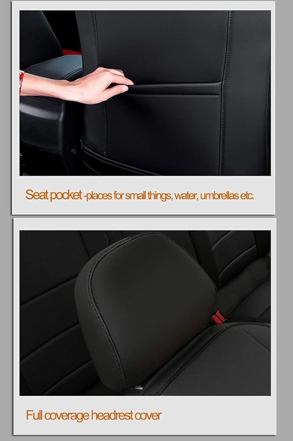 EKR Rav4 Seat Covers Custom Fit for Toyota Rav4 LE(NOT for Hybrid) 2013 2014 2015 2016 2017 2018,Leather Car Seat Cover for Trucks SUV Full Set,Faux Leather(Black with Red Trim)