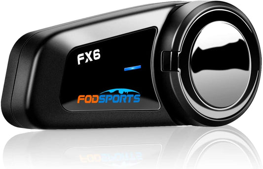 Fodsports FX6 Motorcycle Bluetooth Headset, 6 Riders Group Motorbike Bluetooth Intercom, 1000m Motorcycle Helmet Communication Systems/Voice Dial/Universal Pairing/FM Radio (1 Pack)