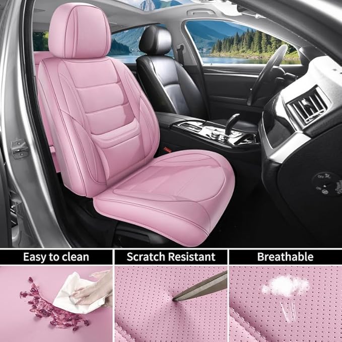 Car Seat Covers Full Set Custom Fit for Mercury Sable 1995-2009 - Premium Leather with Lumbar Support, Breathable, Anti-Slip & Excellent Seating Experience (Pink, Full Set)