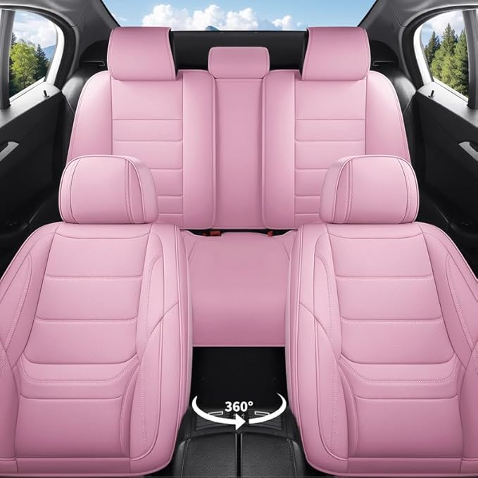 Car Seat Covers Full Set Custom Fit for Mercury Sable 1995-2009 - Premium Leather with Lumbar Support, Breathable, Anti-Slip & Excellent Seating Experience (Pink, Full Set)