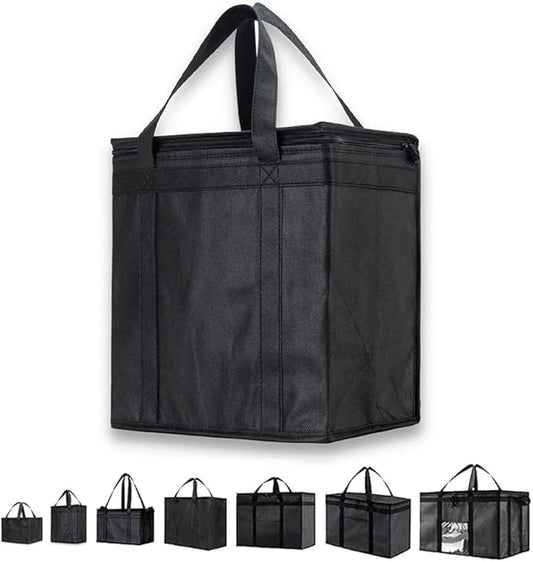 NZ home Insulated Bags for Food Delivery (Medium) Grocery Shopping Cooler Bag, Pizza Delivery, Hot & Cold Catering Tote, Reusable, Foldable & Heavy Duty (Black)