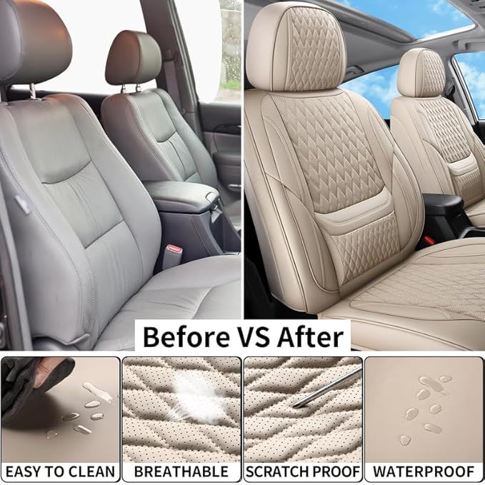 Car Seat Covers Full Set Custom Fit for Chevrolet/Chevy HHR 2006-2011 - Premium Faux Leather with Lumbar Support | Breathable, Waterproof, Anti-Slip, Durable (Beige,Full Set)