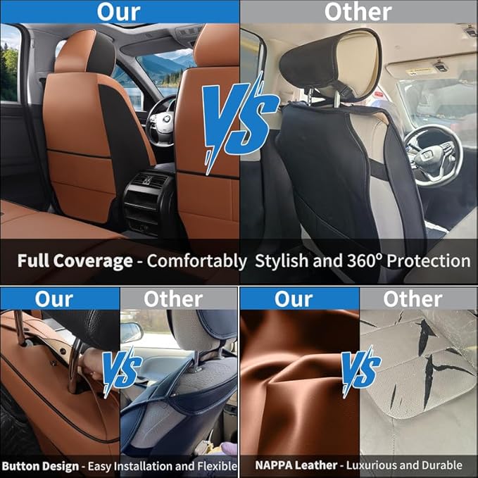 Car Seat Covers Custom Fit for Chevrolet/Chevy Colorado 2015-2026 , Premium Faux Leather Waterproof Car Seat Protectors with Lumbar Support, Breathable Anti-Slip Easy to install(Black&Brown,Full set)