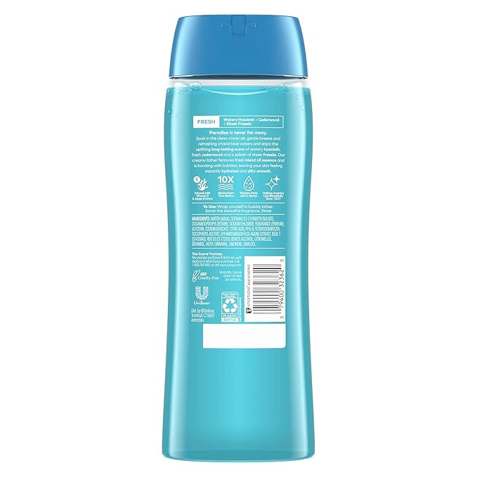 Suave Moisturizing Body Wash, with Ocean Breeze Scent and Vitamin E Extract, No Parabens, No Phtahaltes, 18 Oz Pack of 6