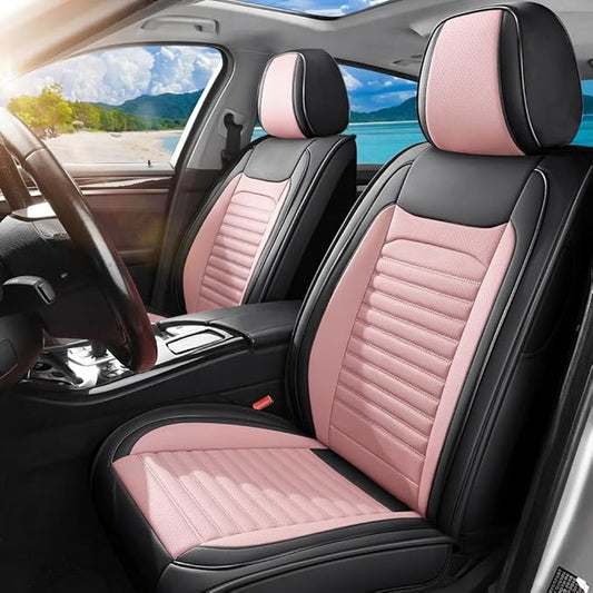 Car Seat Covers Full Set Fit for Toyota C-HR 2018-2022, Premium Faux Leather Car Seat Protector,Breathable Anti-Slip Full Wrapping Edge Seat Covers(Black&Pink,Full Set)
