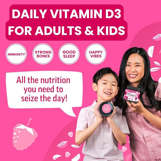 Llama Naturals Vitamin D3, Vegan, Organic Immune Support Supplement, Vitamin D Gummies for Adults and Kids, Real Fruit Gummy Vitamins, Promotes Bone Health, No Added Sugar Cane, Raspberry, 120 Ct