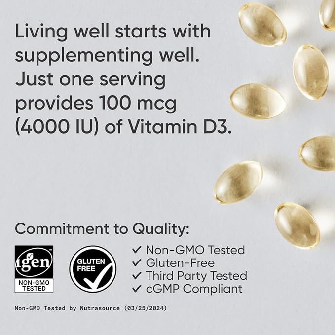 Sports Research Vitamin D3 4000 IU with Coconut MCT Oil - Double Strength Vitamin D Supplement - Non-GMO Verified, Gluten & Soy Free – 100mcg, 360 Liquid Softgels