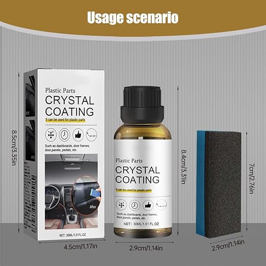 Crystal Coating for Car, 2026 New Plastic Parts Crystals Coating, Upgrade Plastics Parts Crystal Coating Plastic Restorer with Spong, Coatings Agent for Automotive Plastics (1Set)