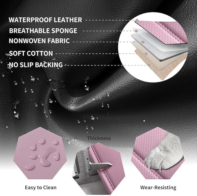 Car Seat Covers Full Set fit for Chevrolet/Chevy HHR 2006-2011 , Premium Faux Leather Waterproof Car Seat Protectors with Lumbar Support, Breathable Anti-Slip Auto Seat Covers Full Set(Pink,Full set)