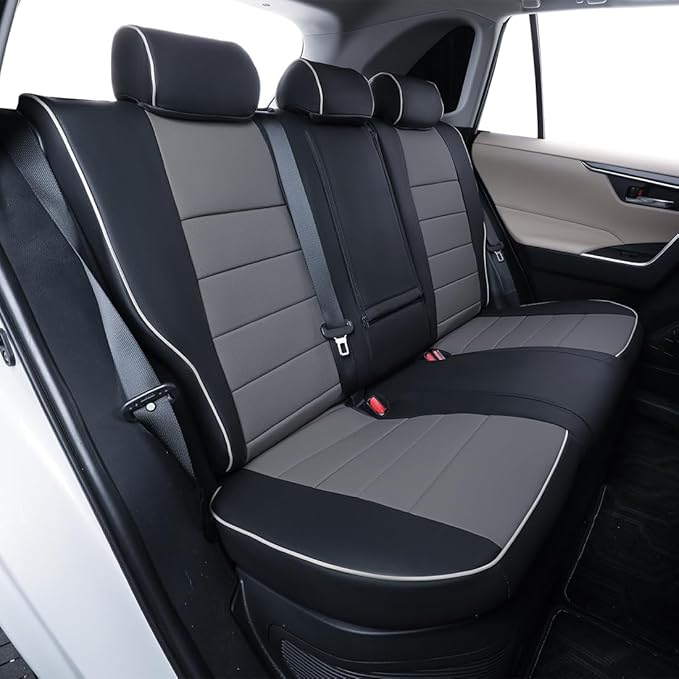 EKR Rav4 Seat Covers Custom Fit for Toyota Rav4(Gasoline) 2019 2020 2021 2022 2023 2024 2025 LE/XLE/XLE Premium/Limited,Leather Car Seat Cover Full Set for SUV,Faux Leather(Black/Gray)