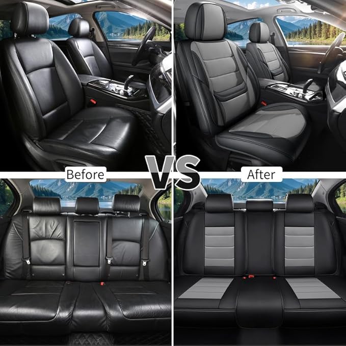 Car Seat Covers Full Set Fit for Buick Lacrosse 2004-2019, Premium Faux Leather Waterproof Car Seat Protectors with Lumbar Support, Breathable Anti-Slip Easy to Install(Black&Gray,Full Set)
