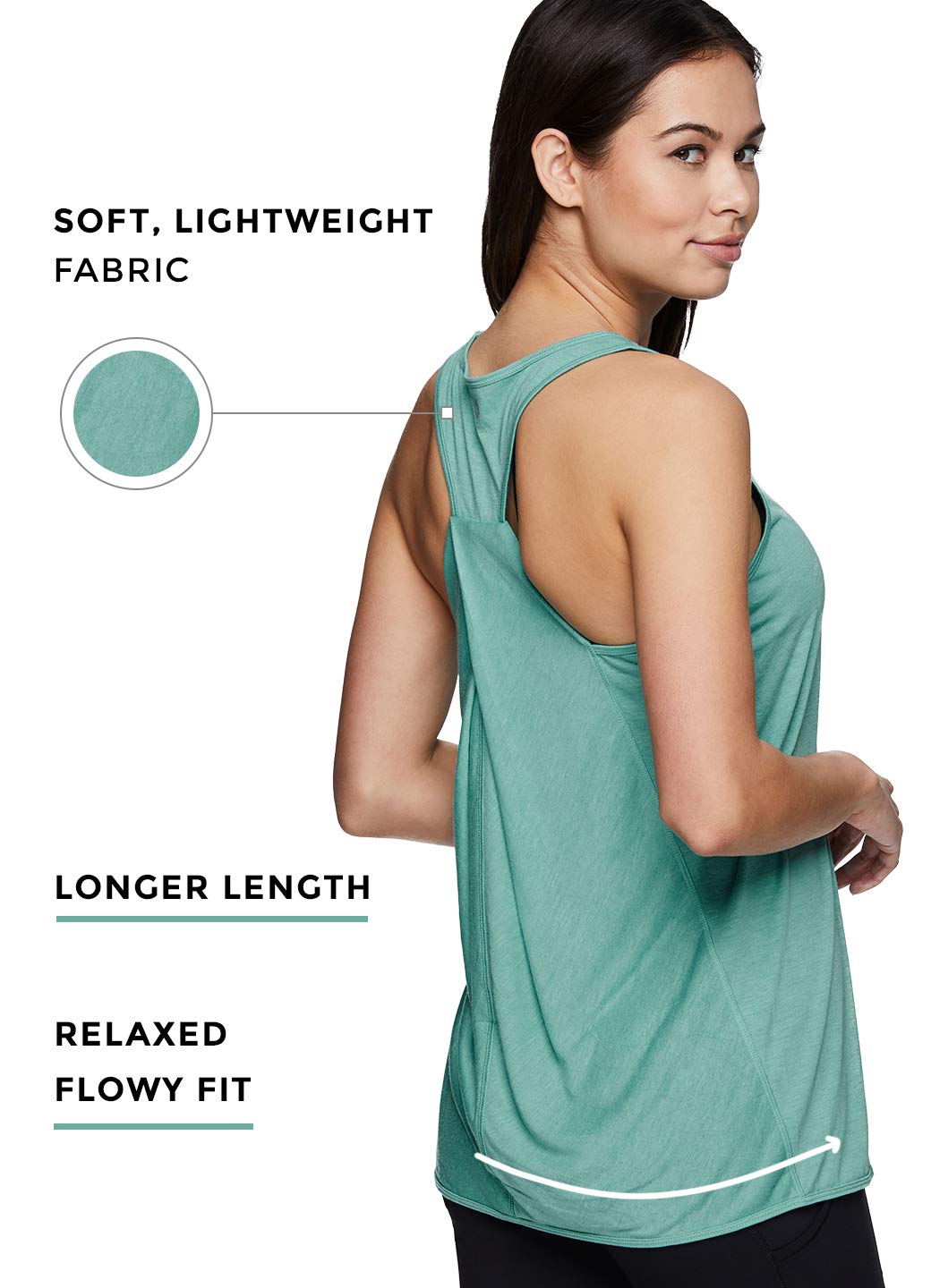 RBX Active Women's Flowy Yoga Workout Super Soft Twist Back Tank Top Tunic Black S21 S