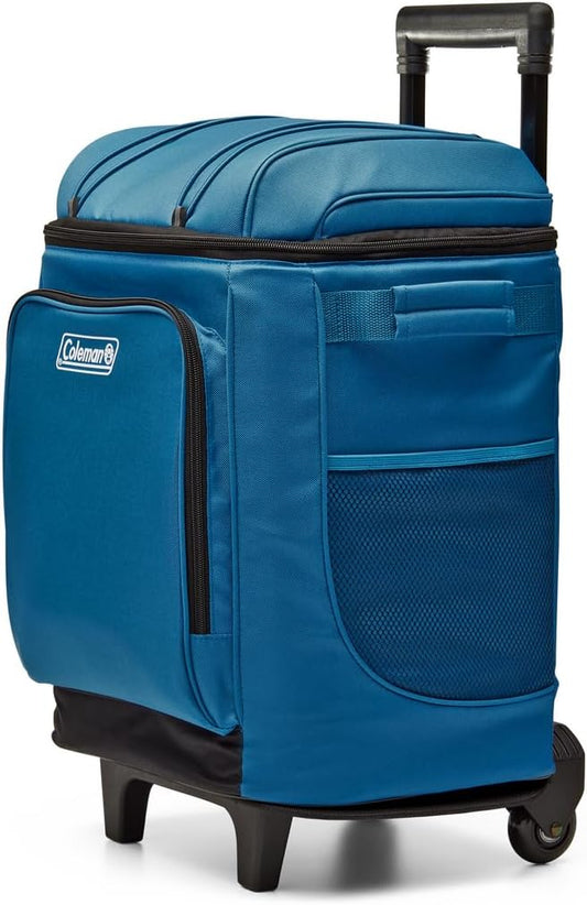 Coleman 42-Can Soft Rolling Cooler with Wheels, Leak-Proof Portable Insulated Chiller with 12+ Hour Ice Retention, Made with Recycled Materials