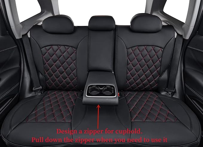 coverdream Forester Car Seat Covers Custom Fit for 2009-2013 Subaru Forester Seat Covers,Rear Seat Without Cup Holder,Full Coverage Waterproof Leather Seat Protector(Full Set,Black/Red)
