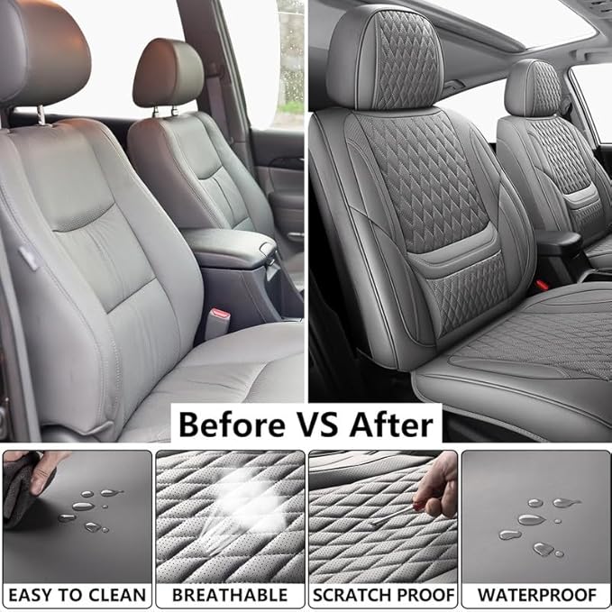 Car Seat Covers Full Set Custom Fit for Chevrolet/Chevy Malibu 2000-2026 - Premium Faux Leather with Lumbar Support | Breathable, Waterproof, Anti-Slip, Durable (Gray,Full Set)