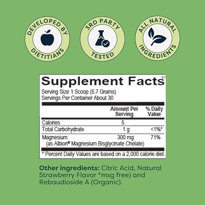 The Miracle Worker Magnesium Glycinate Powder for Sleep - Chelated Magnesium Drink Powder Supplement Helps Reduce Stress & Regularity While Easing Muscle Cramps with Strawberry Flavor - 30 Servings