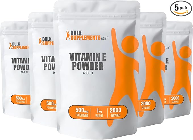 BulkSupplements.com Vitamin E 400 IU Powder - as D-Alpha Tocopherol, Vitamin E Supplements, Vitamin E Powder - Gluten Free, 500mg per Serving, 5kg (11 lbs) (Pack of 5)