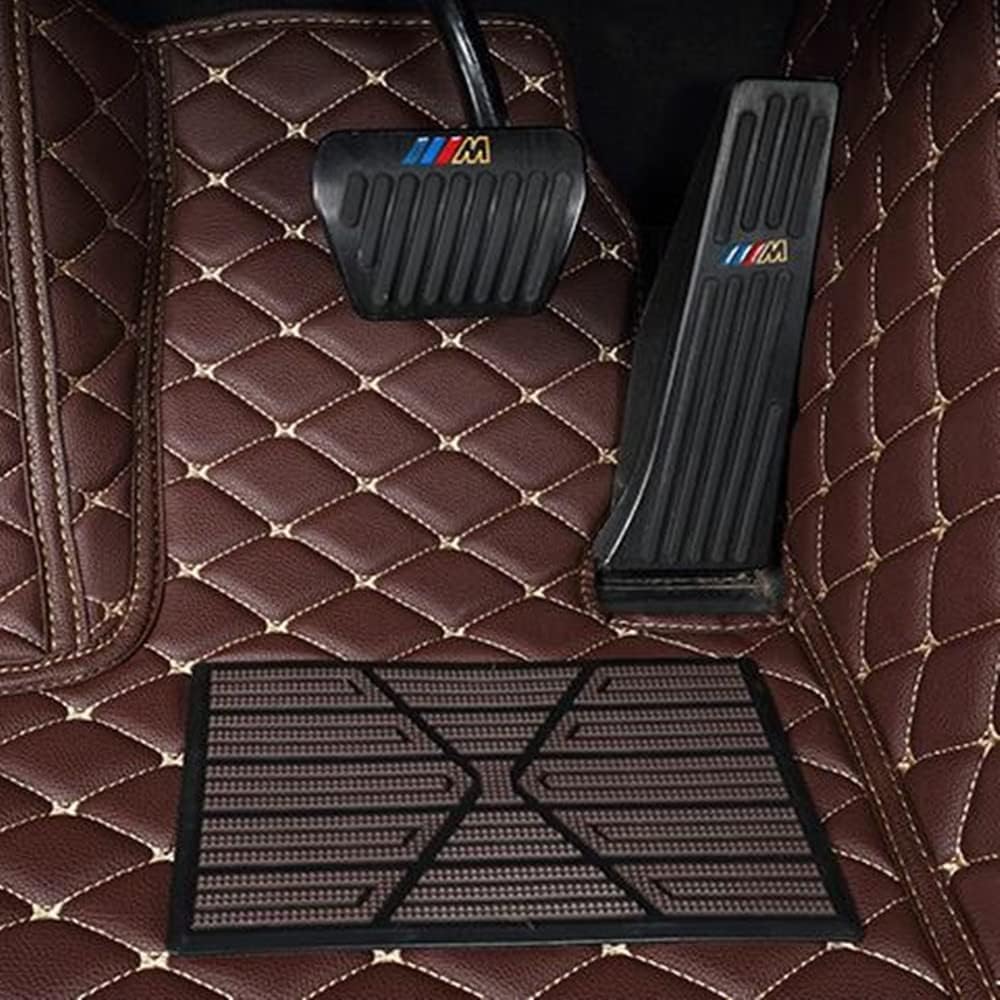 Custom All-Weather Protection Luxury Leather Floor Mats for Cars SUVs Trucks According Anti-Slip Leather Floor mats ﻿ (31, Brown and Black Beige)